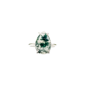 Moss Agate Pear Ring