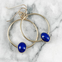 Load image into Gallery viewer, Oval Gemstone Hoop Earrings