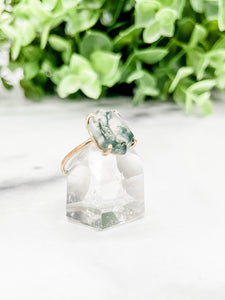Moss Agate Large Hexagon Ring