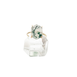 Moss Agate Large Hexagon Ring
