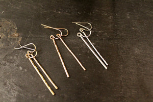 Hammered Vertical Bar Dangle Earrings
