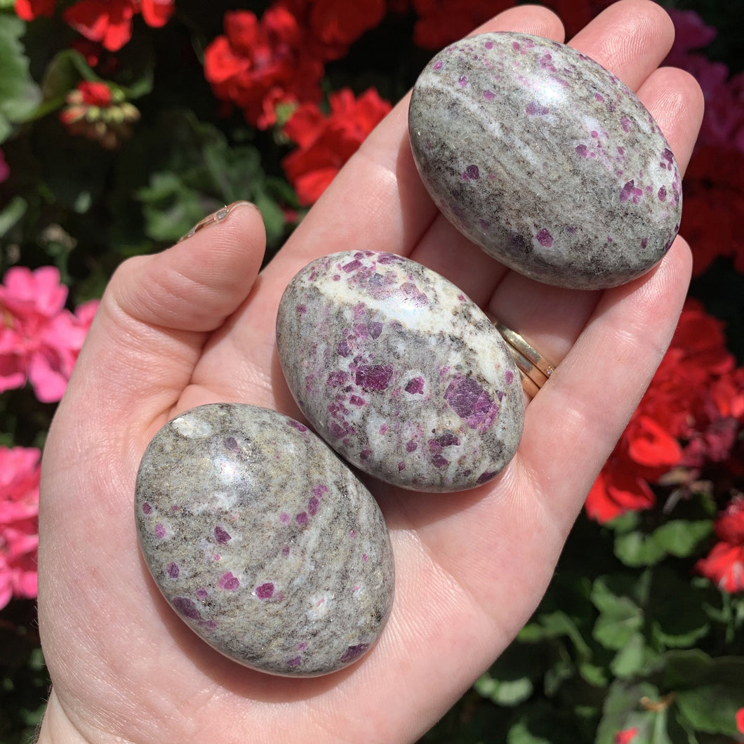 ruby and rhyolite palm stones