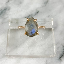 Load image into Gallery viewer, Rose Cut Pear Labradorite Ring